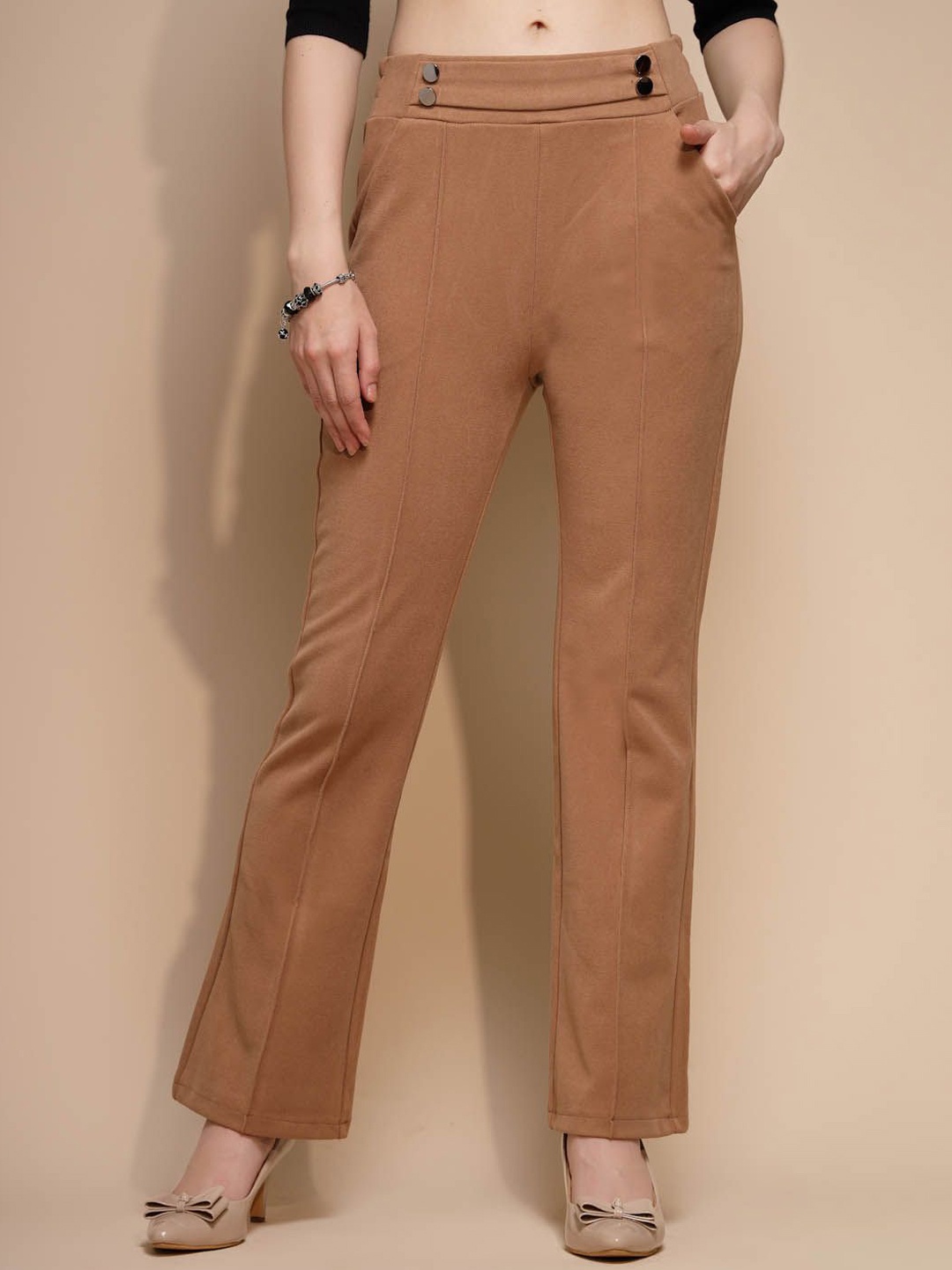

Global Republic Women Relaxed Straight Leg Wrinkle Free Trousers, Brown