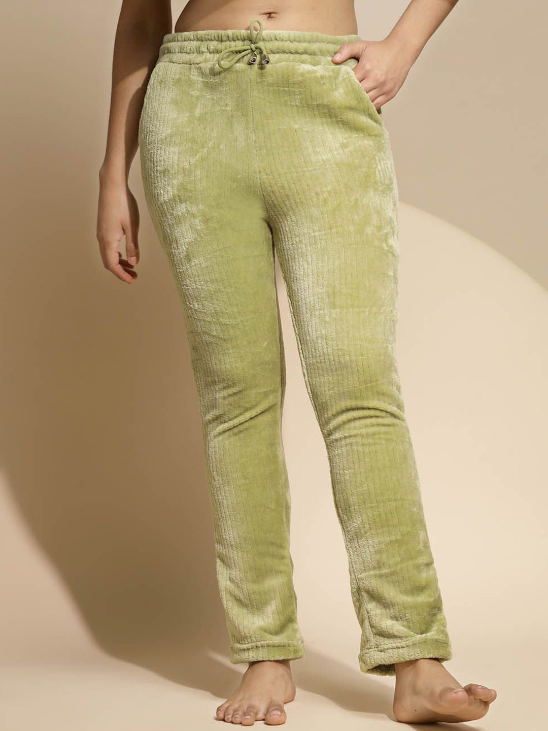 

Global Republic Women Solid Regular Fit Wrinkle Free Trousers, Green