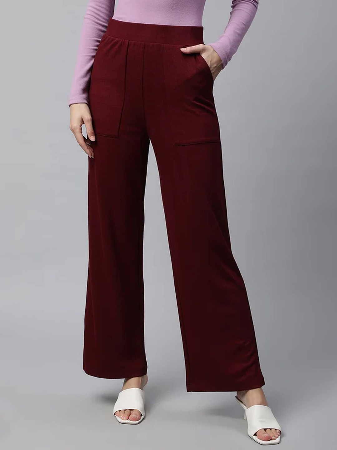 

Global Republic Women Relaxed Straight Leg Wrinkle Free Mid-Rise Parallel Trousers, Maroon