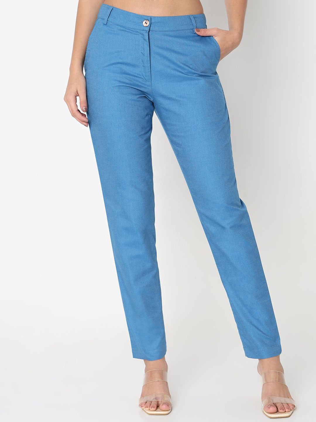 

NOT SO PINK Women Comfort Straight Fit Trousers, Blue