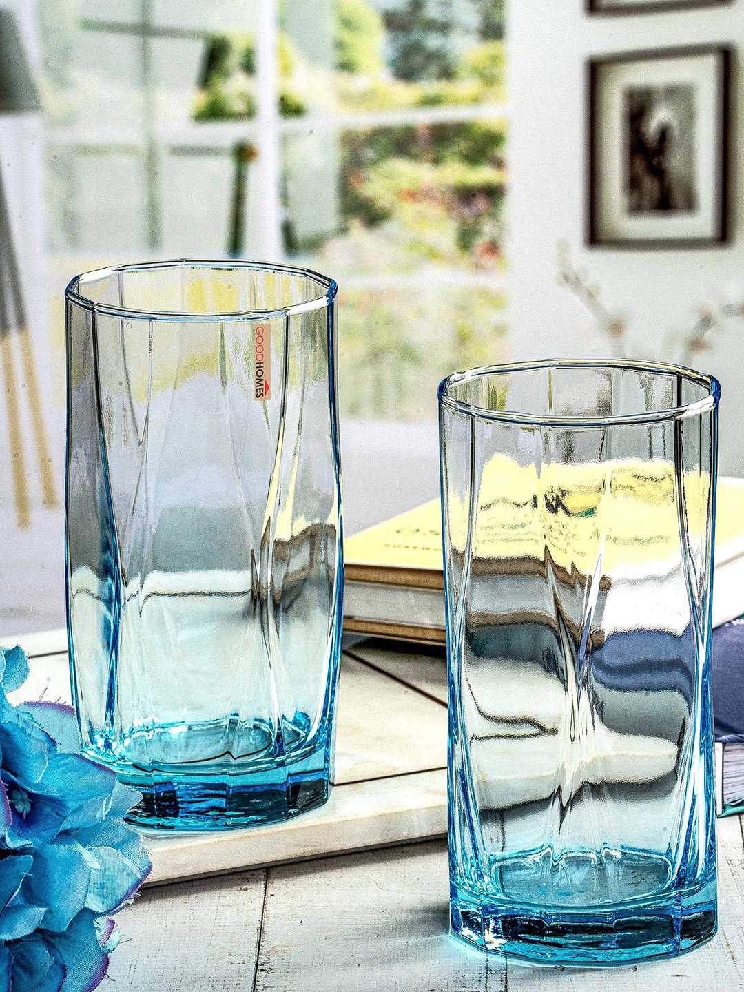 

GOODHOMES 6-Pcs Blue Glass Water Glasses 425ml Each