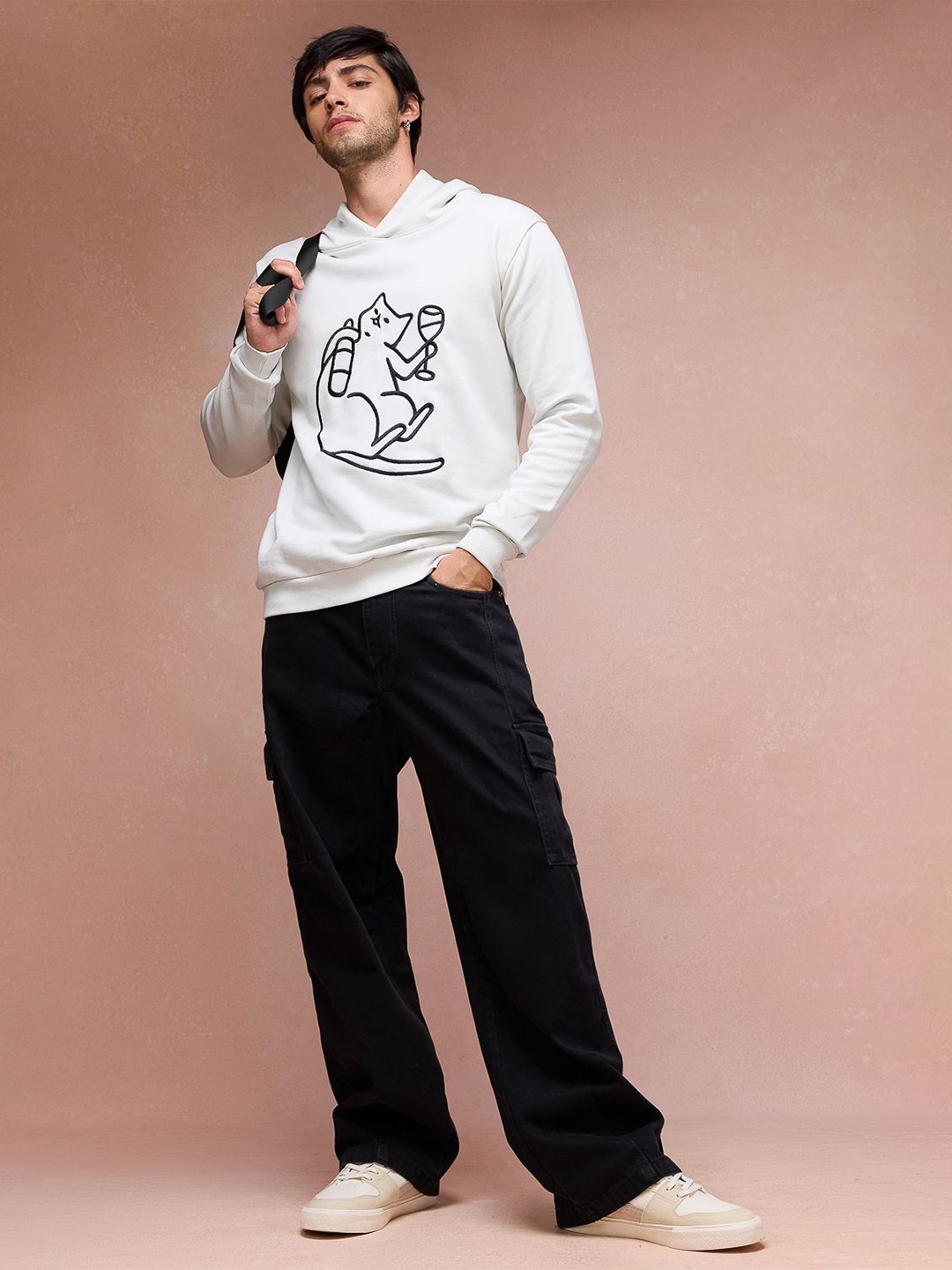 

FREAKINS Men Pure Cotton Graphic Printed Hooded Sweatshirt, White