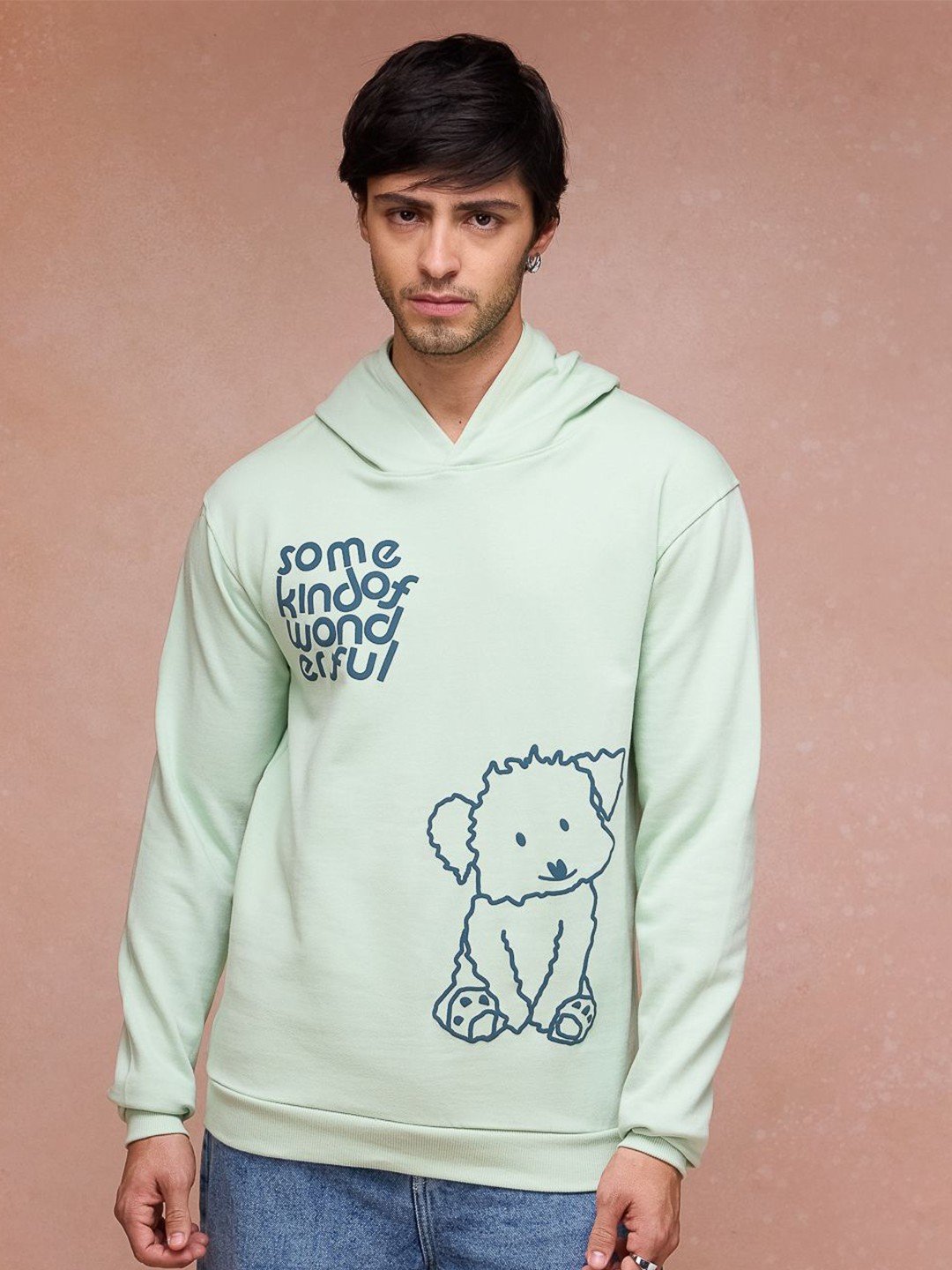

FREAKINS Men Pure Cotton Graphic Printed Hooded Sweatshirt, Green