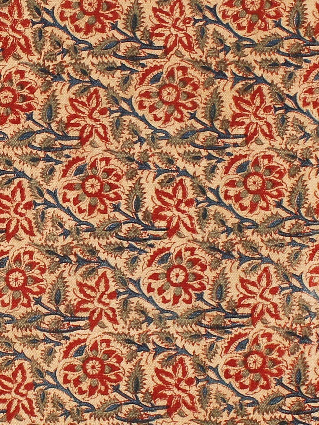 

Exotic India Blue and Red Kalamkari with Printed Floral Vines Yoga Carpet, Beige