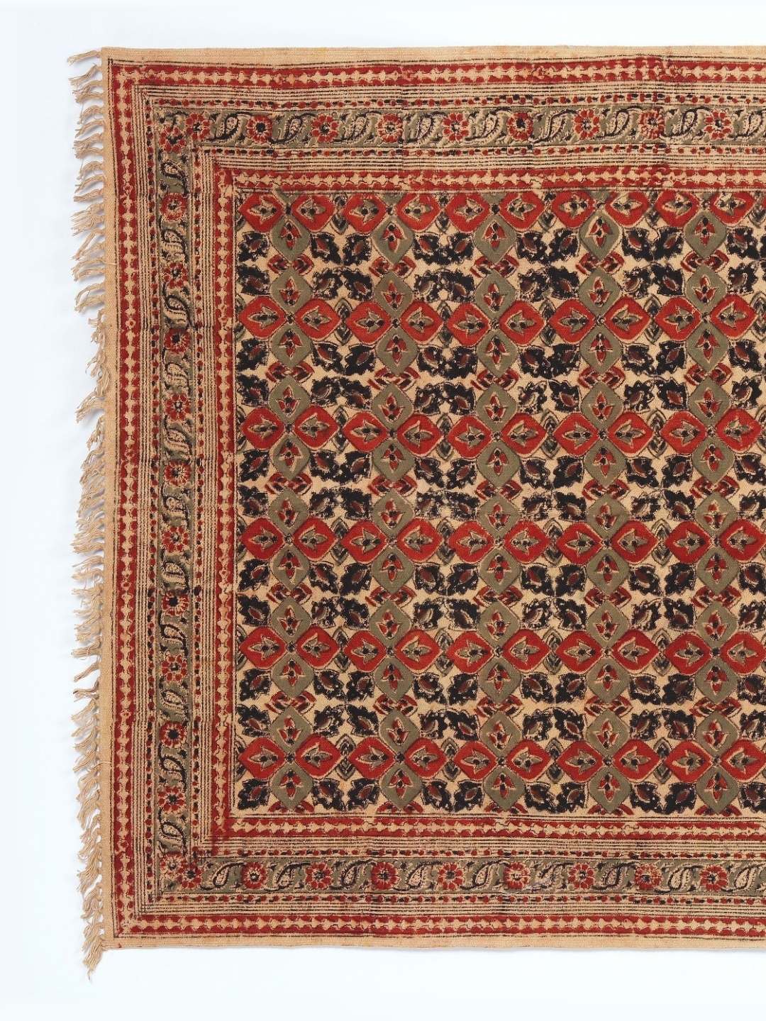 

Exotic India Red and Green Kalamkari Tea Leaf Printed Jute Yoga Carpet