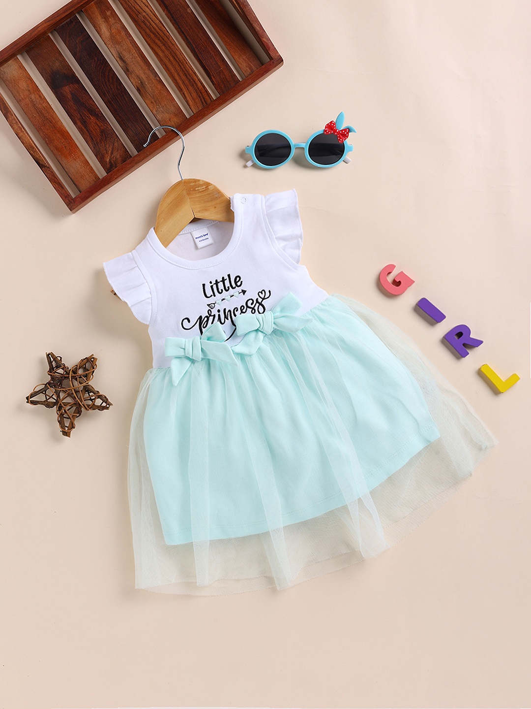 

Moms Love Infant Girls Pure Cotton Embroidered Fit & Flare Dress, Sea green