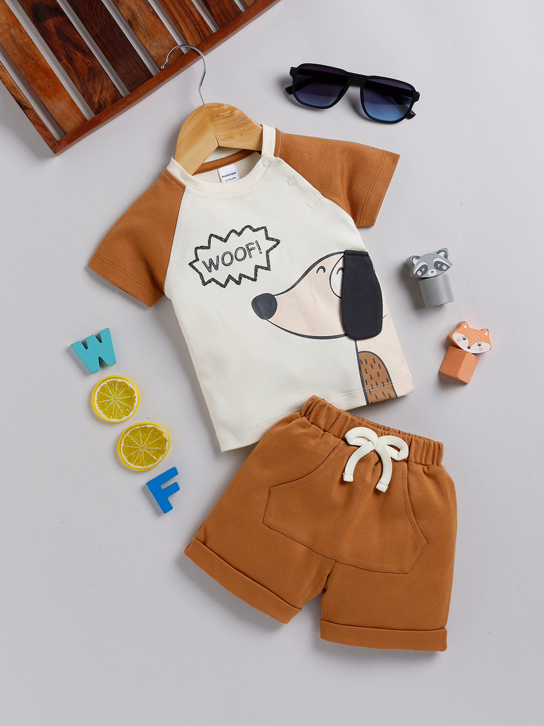 

Moms Love Infant Boys Cotton Printed T-shirt with Shorts, Off white