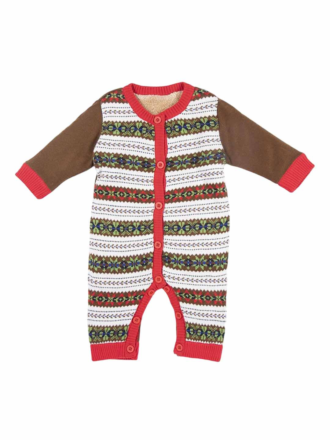 

Yellow Apple Kids Unisex Printed Woolen Romper, White