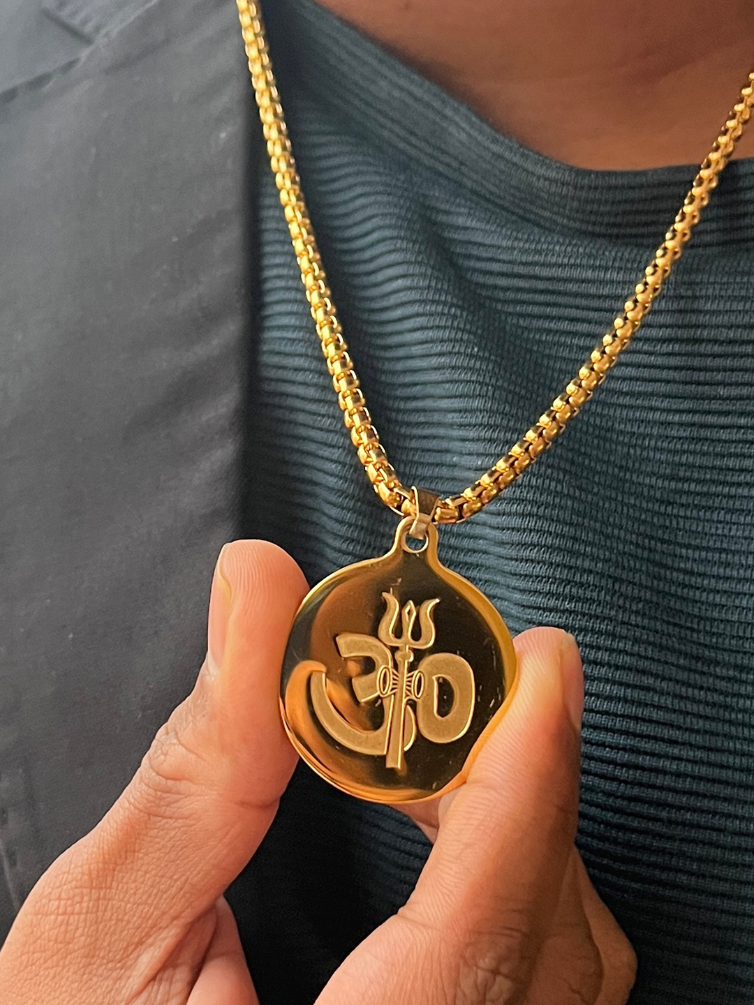 

Japam 24K Gold Plated Om Trishool Coin Necklace