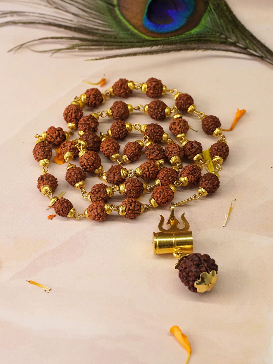 

Japam Gold Plated Rudraksha Trishool Necklace, Brown