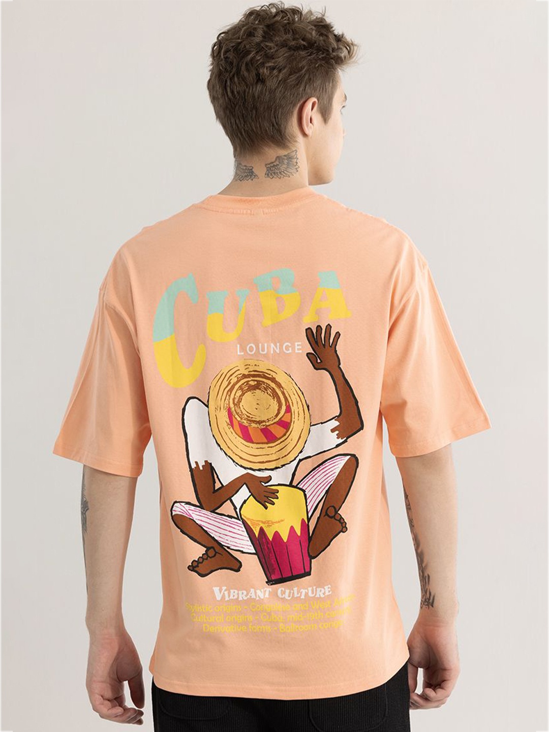 

Snitch Men Round Neck Graphic Printed Cotton T-shirt, Peach