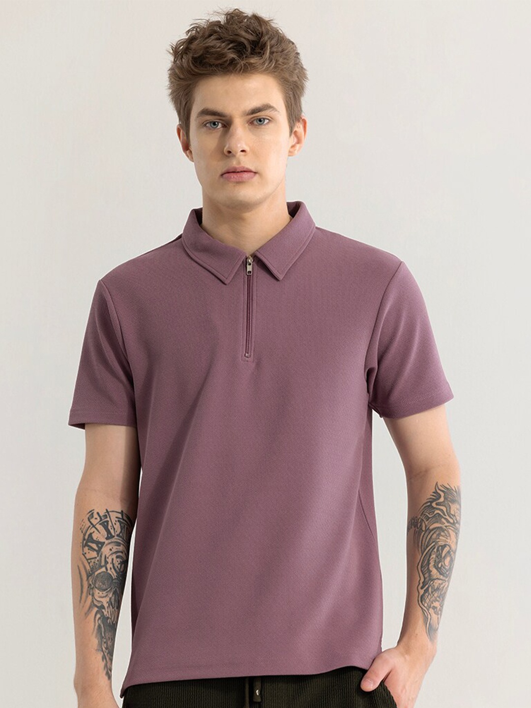 

Snitch Men Solid Polo Collar T-shirt, Mauve