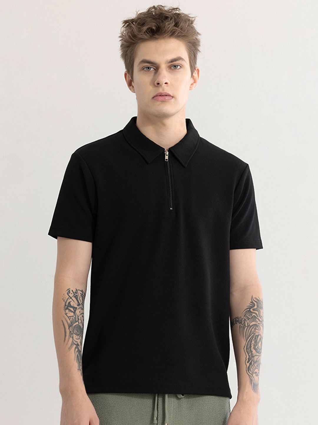 

Snitch Men Polo Collar Solid Slim Fit T-shirt, Black