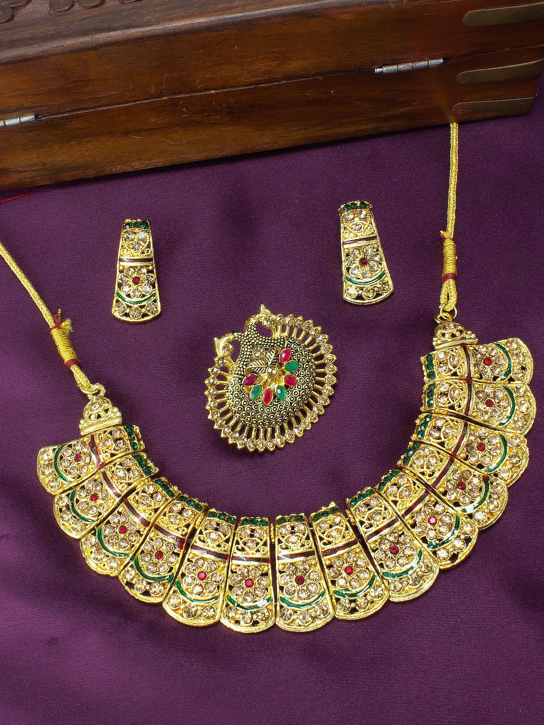 

PRIVIU Women Gold-Plated Stone-Studded Jewellery Set