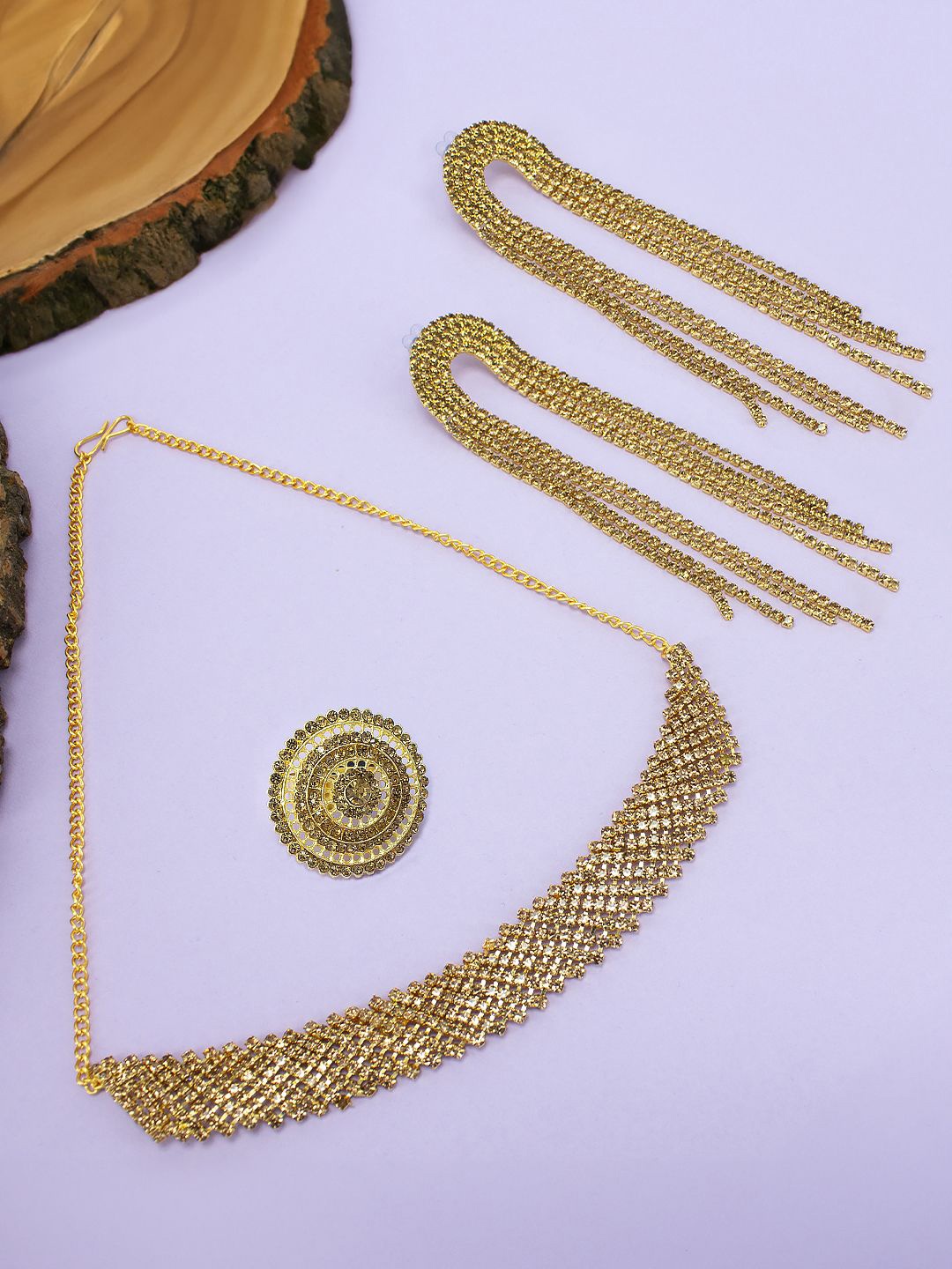 

PRIVIU Women Gold-Plated Stone-Studded Jewellery Set