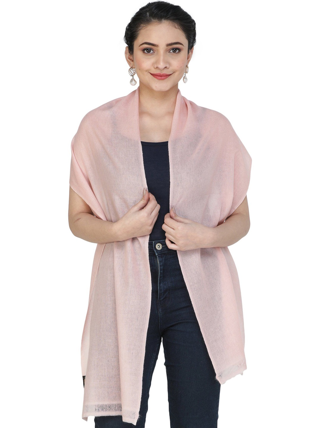 

Exotic India Crystal Rose Plain Pure Cashmere Woven Scarf, Pink