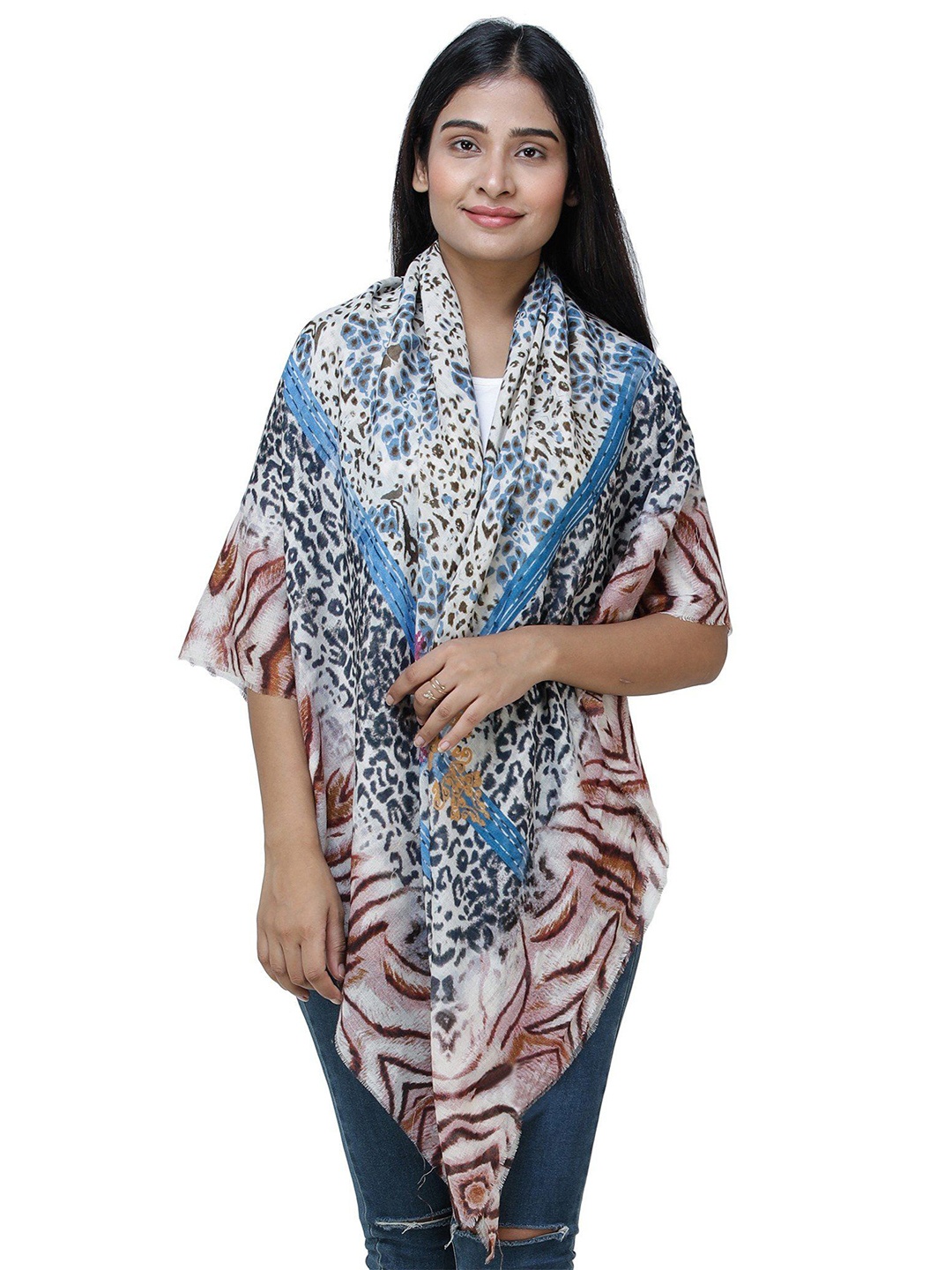 

Exotic India Women Printed Scarf, Blue