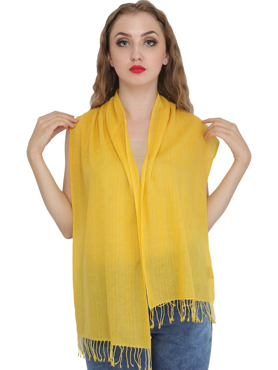 

Exotic India Freesia Yellow Pure Wool Woven Stripes Pure Wool Scarf