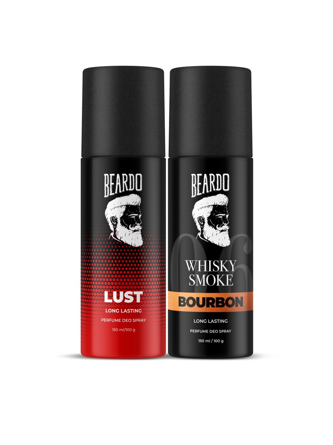 

BEARDO Men Set of 2 Long Lasting Deo Spray 150ml/100g each - Lust & Whisky Smoke Bourbon, Black