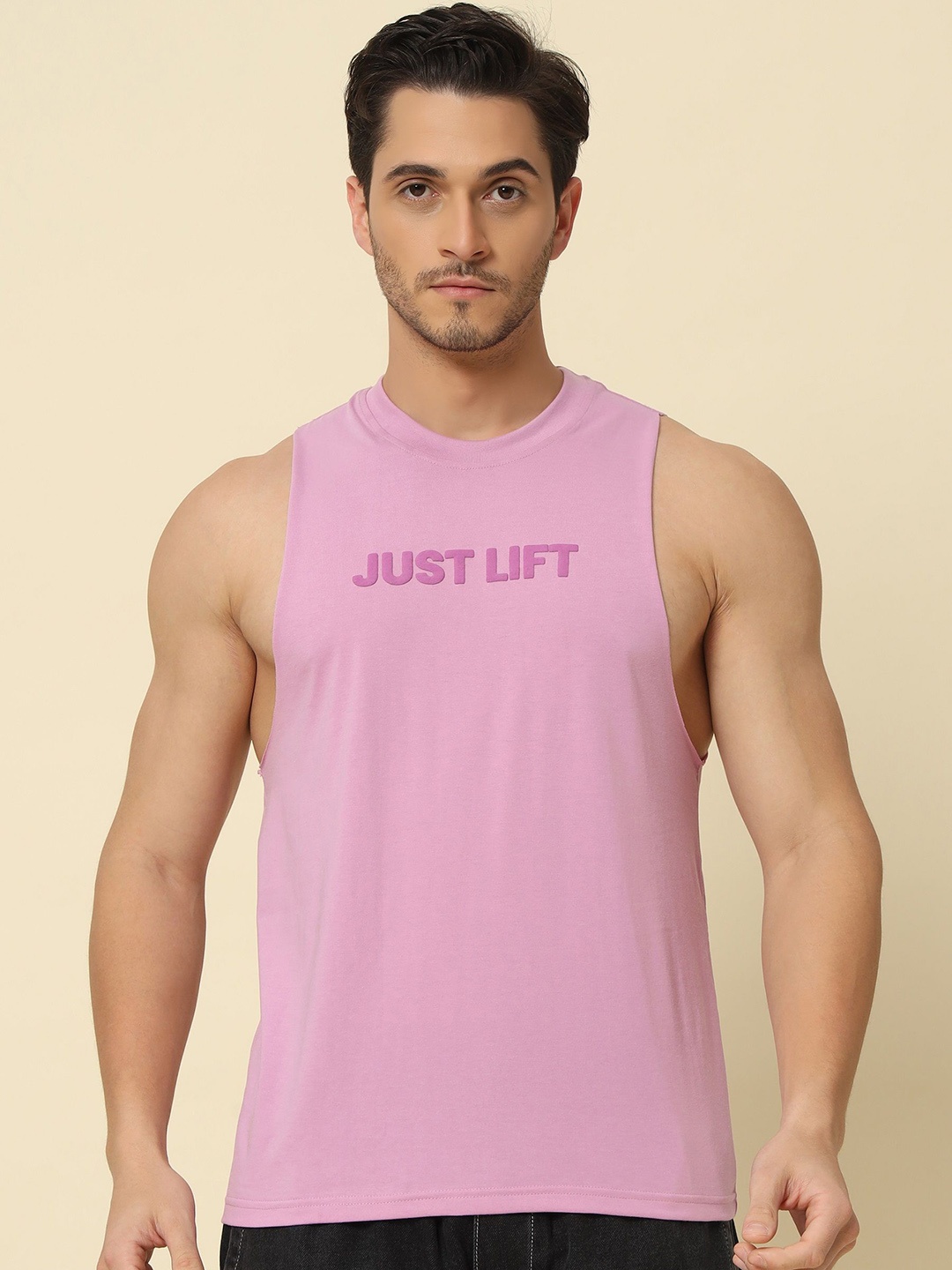 

PockMAN Printed Pure Cotton Gym Vest M-Seamless Vest(Justlift)_S, Lavender