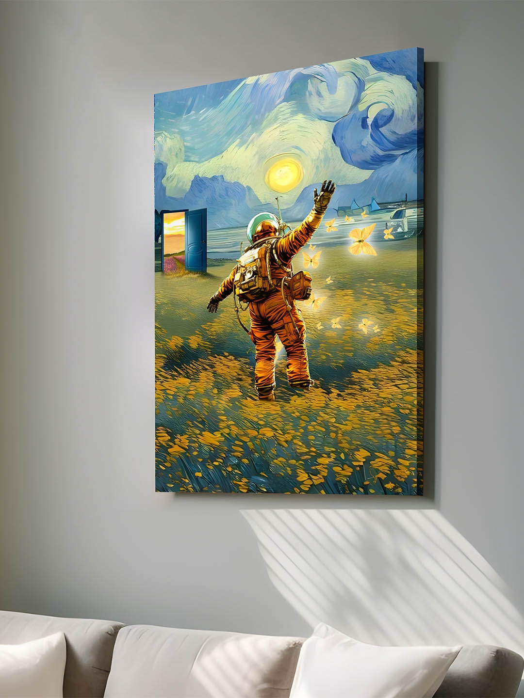 

Art Street Yellow & Blue Canvas Space Astronaut Graffiti Floral Wall Art