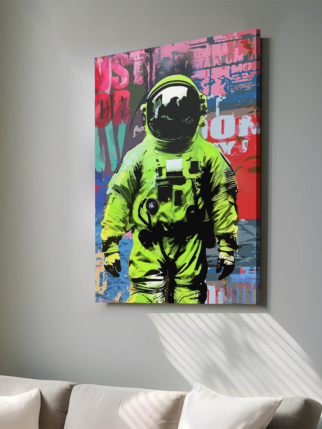 

Art Street Green & Red Canvas Astronaut Figurative Grafitti Wall Art