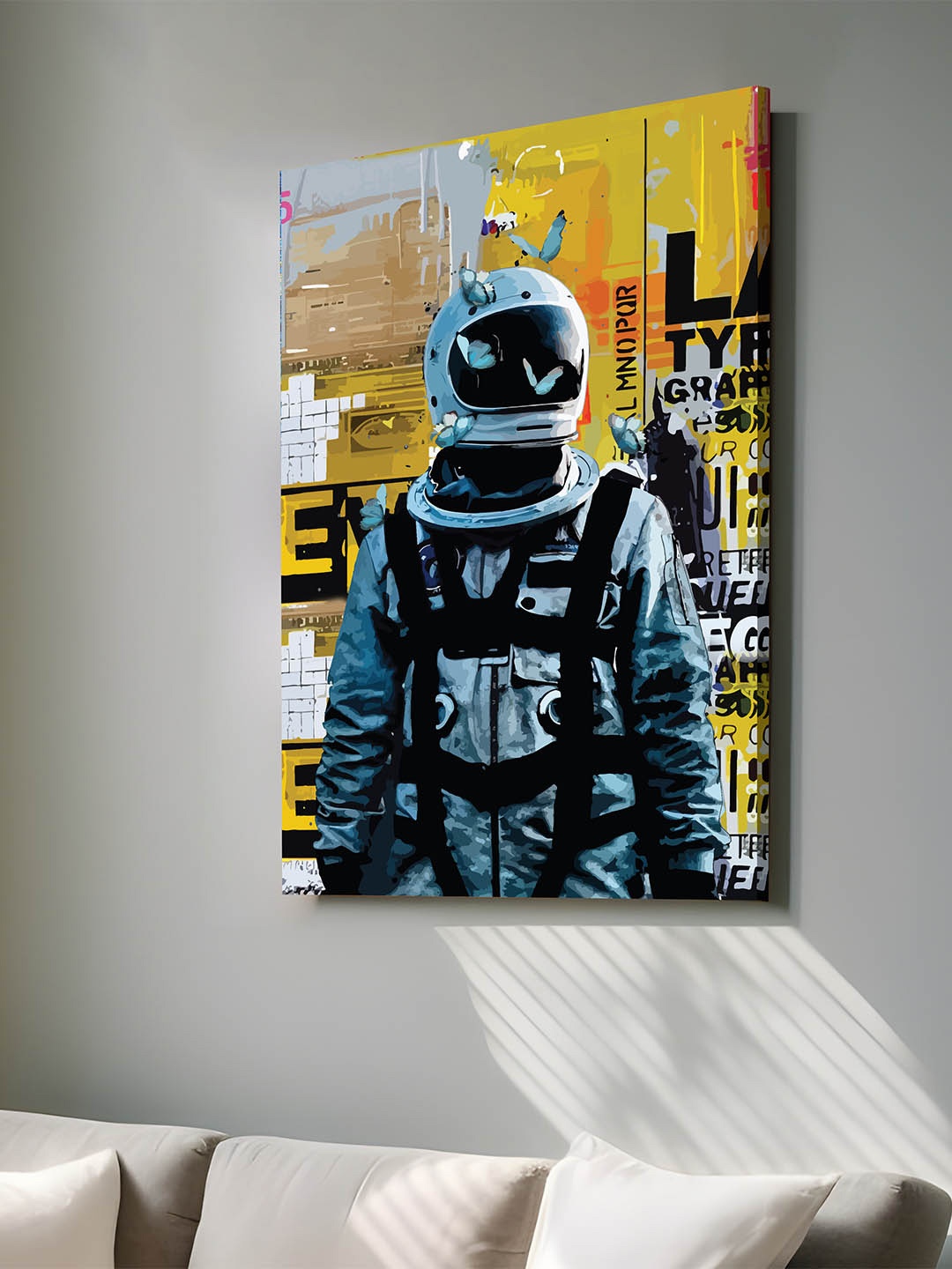 

Art Street White & Blue Canvas Space Astronaut Graffiti Butterfly Wall Art