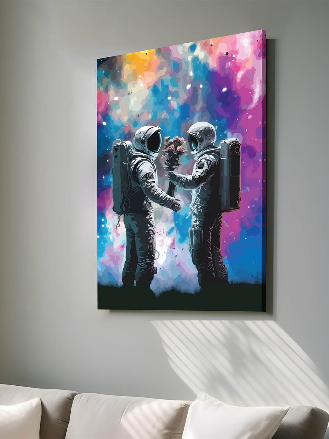 

Art Street Off White & Blue Canvas Space Astronaut Couple Graffiti Wall Art