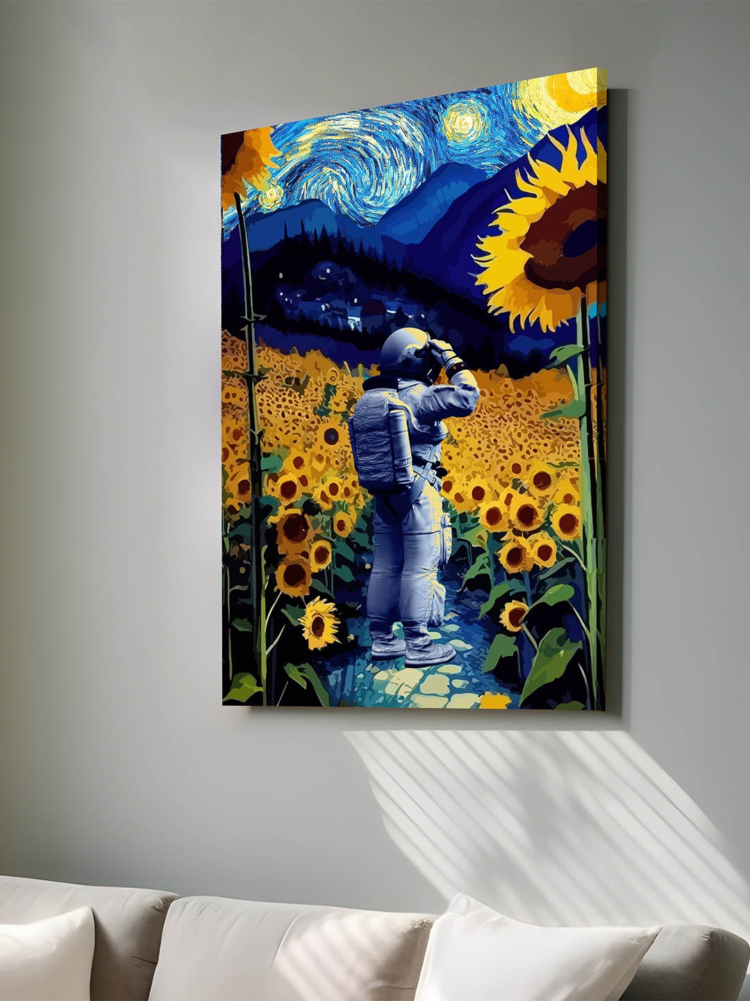 

Art Street Navy Blue & Yellow Canvas Space Astronaut Floral Graffiti Wall Art