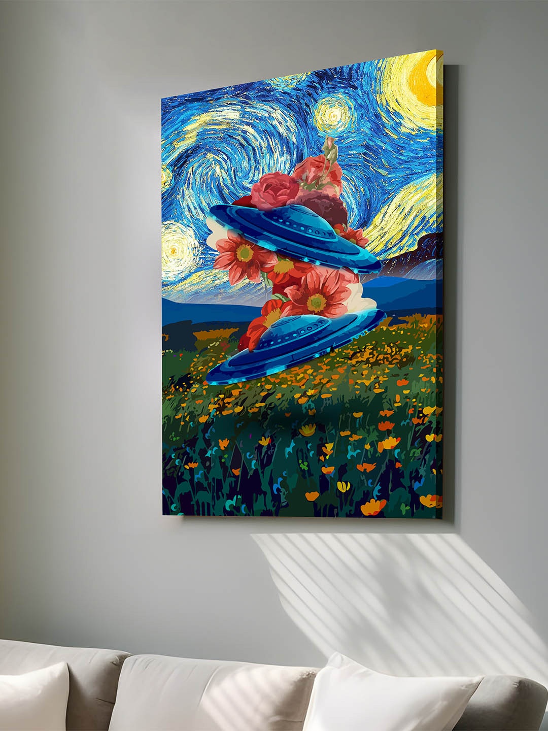 

Art Street Red & Blue Canvas Flying UFO Graffiti Floral Wall Art