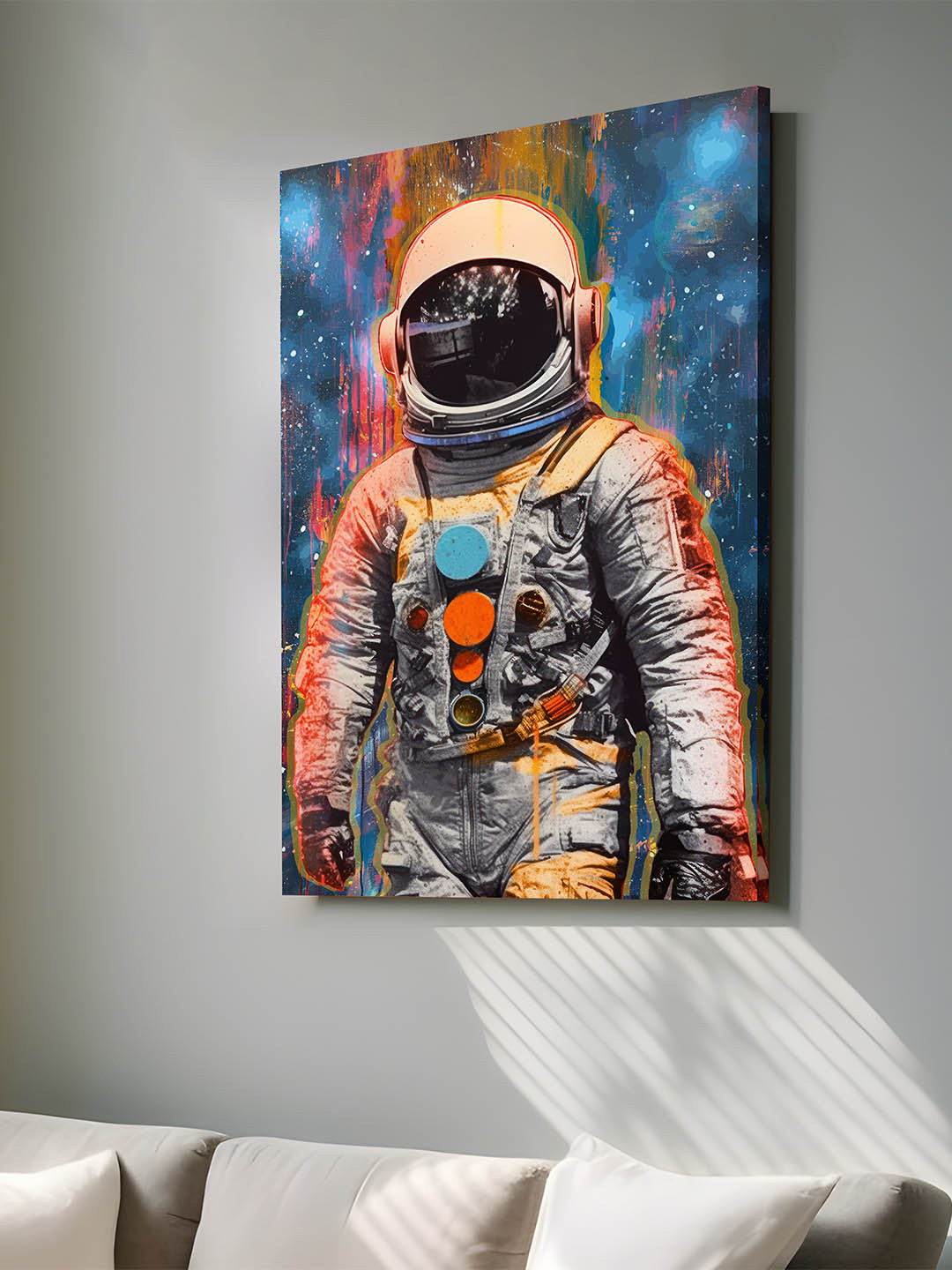

Art Street White & Blue Canvas Astronaut Starry Night Graffiti Wall Art