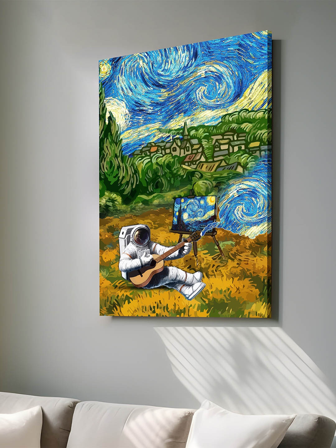 

Art Street Green & Blue Canvas Astronaut With Violin Graffiti Wall Art