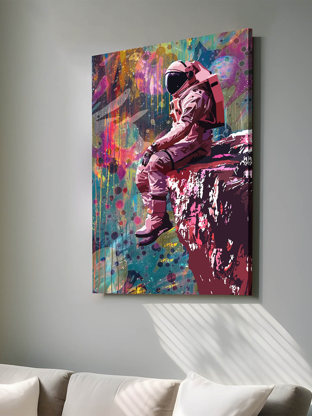 

Art Street Pink & Blue Space Astronaut Sitting Graffiti Wall Art