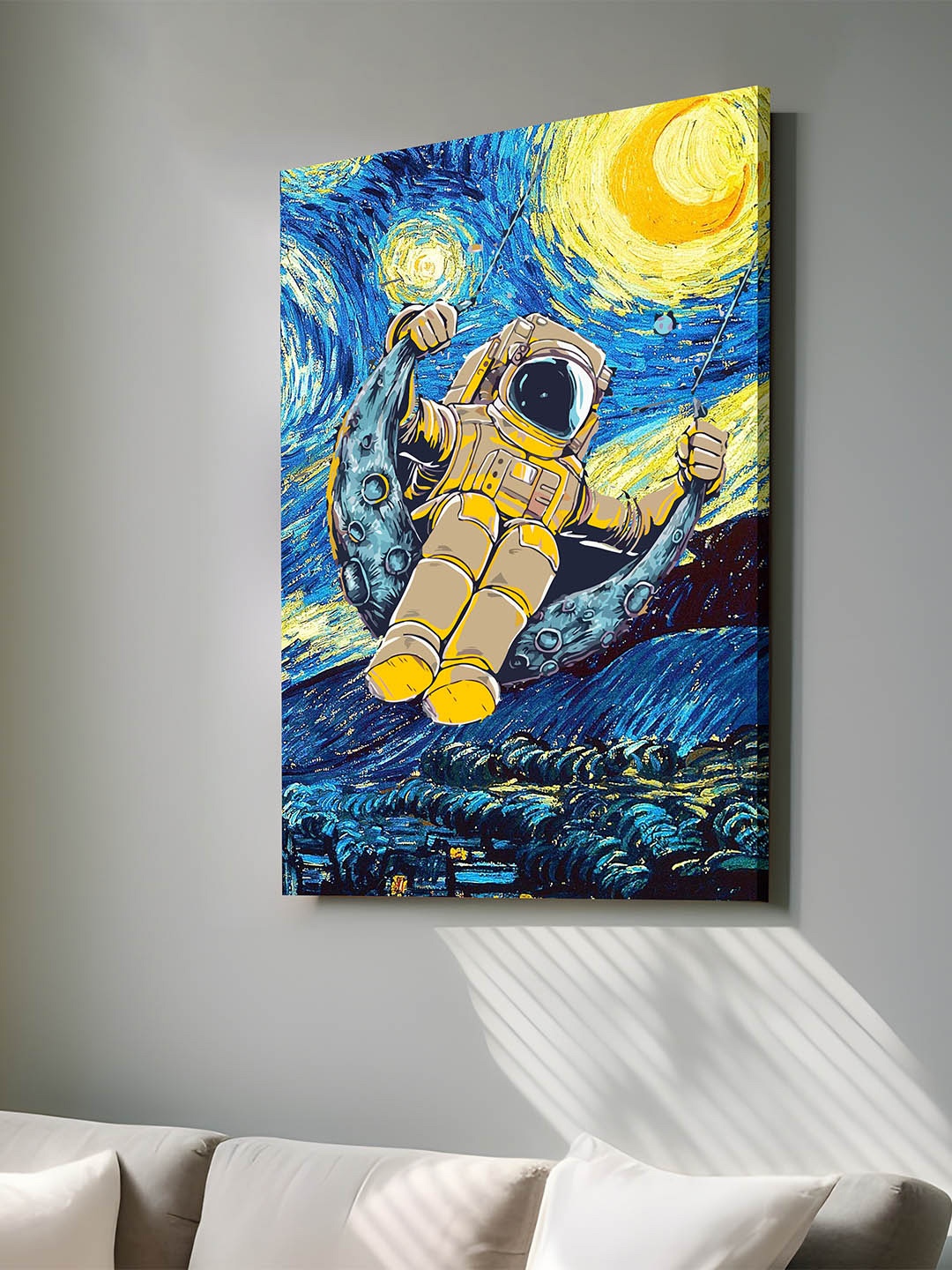 

Art Street Blue & Yellow Canvas Space Astronaut on Moon Graffiti Wall Art