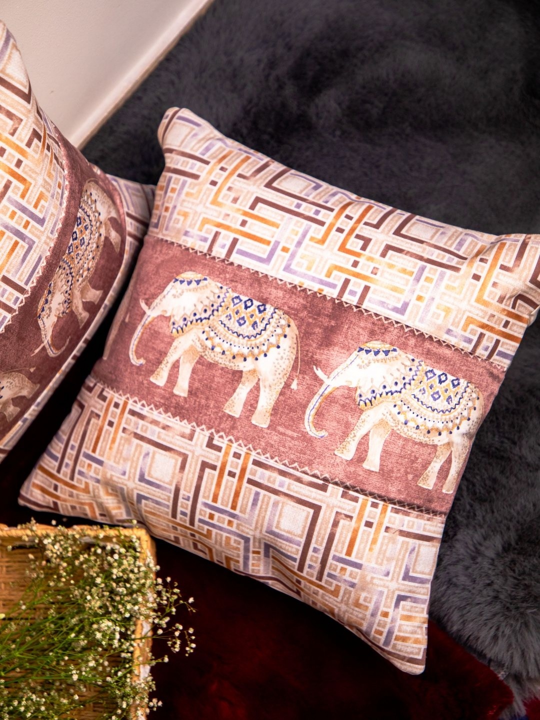 

STUDIOHMK Foil Printed Square Cushion Cover, Peach