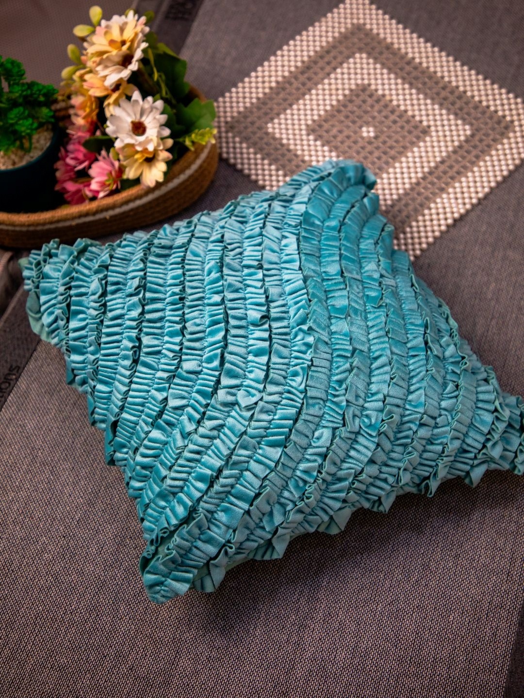 

STUDIOHMK Sky Blue Designer Velvet Square Cushion Cover