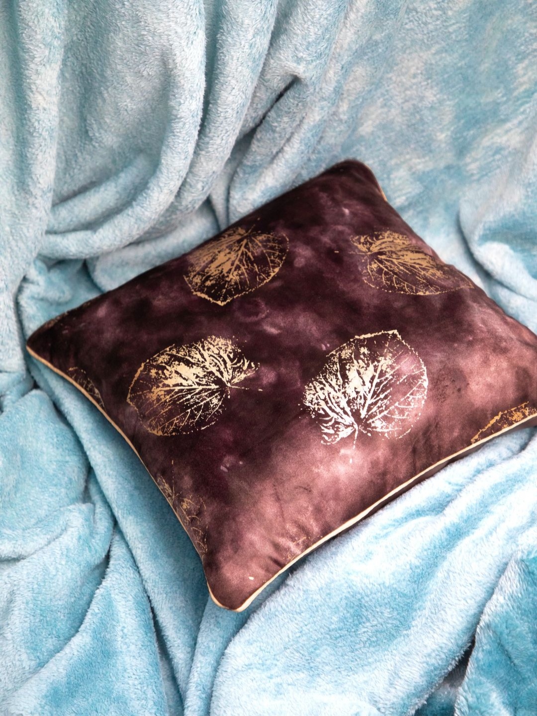 

STUDIOHMK Maroon Foil Printed Velvet Square Cushion Cover