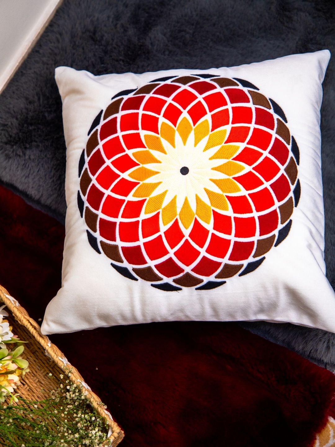 

STUDIOHMK White Embroidered Square Cushion Cover
