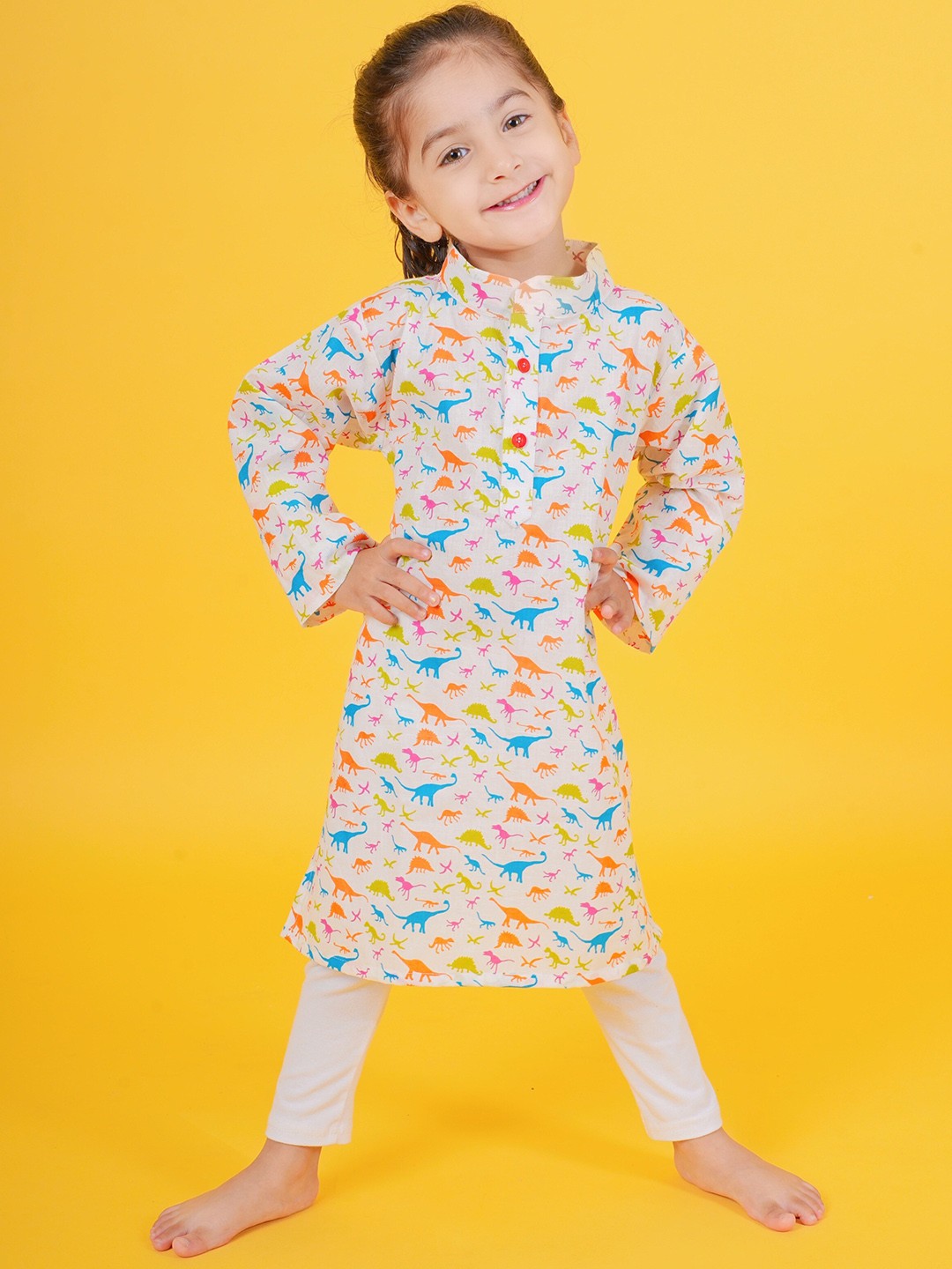 

Little Musketeer Girls Printed Straight Kurta, White