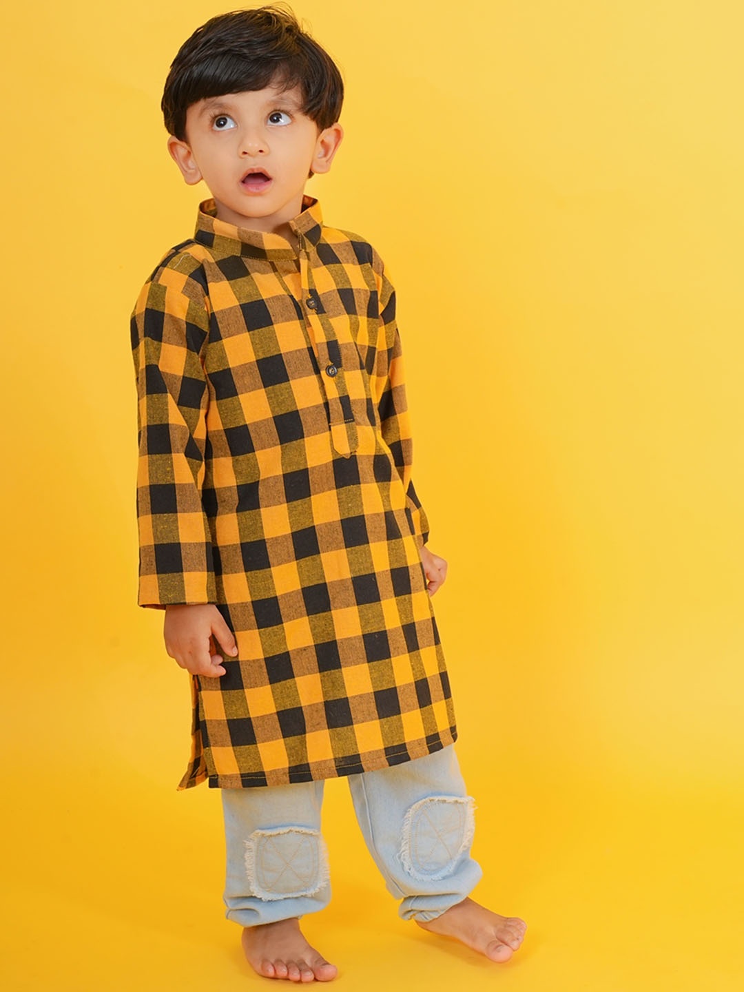 

Little Musketeer Boys Checked Pathani Kurta, Yellow
