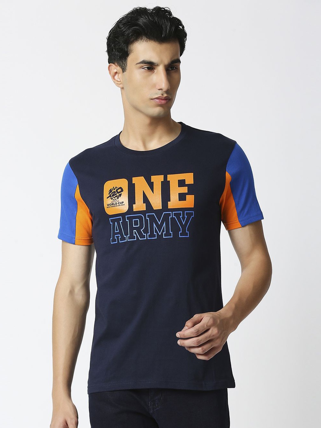 

FanCode ICC Men's T20 WC-24 Men Typography Printed Round Neck T-shirt, Navy blue