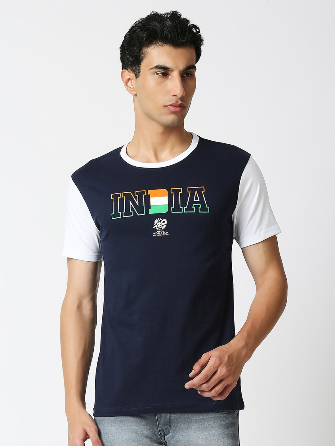 

FanCode Men ICC Men's T20 WC-24 Typography Printed Round Neck T-shirt, Navy blue