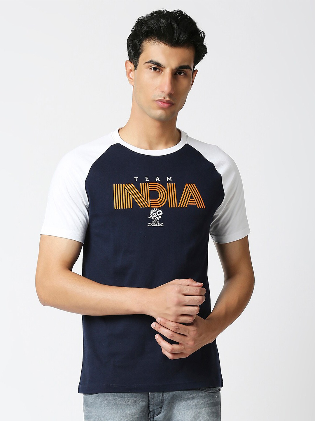 

FanCode Men Typography Printed Round Neck T-shirt, Navy blue