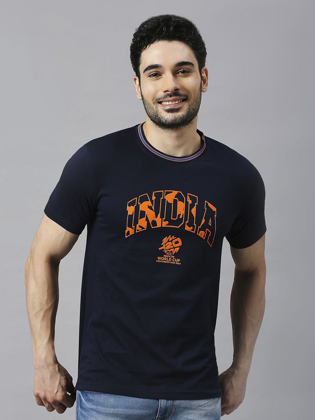 

FanCode Men ICC Men's T20 WC-24 Sports Print Round Neck T-shirt, Navy blue