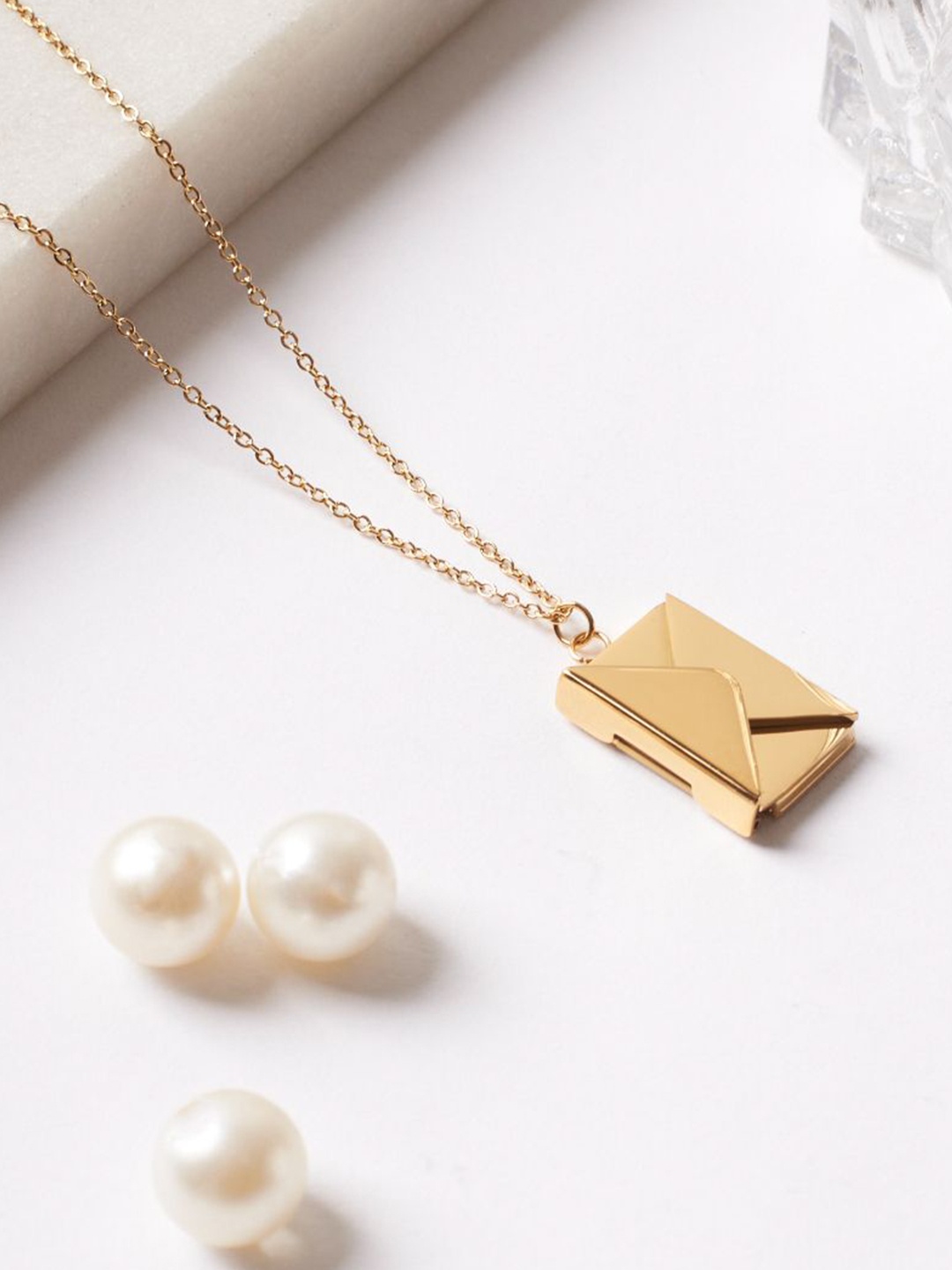 

SALTY Square Love Letter Pendants With Chains, Gold