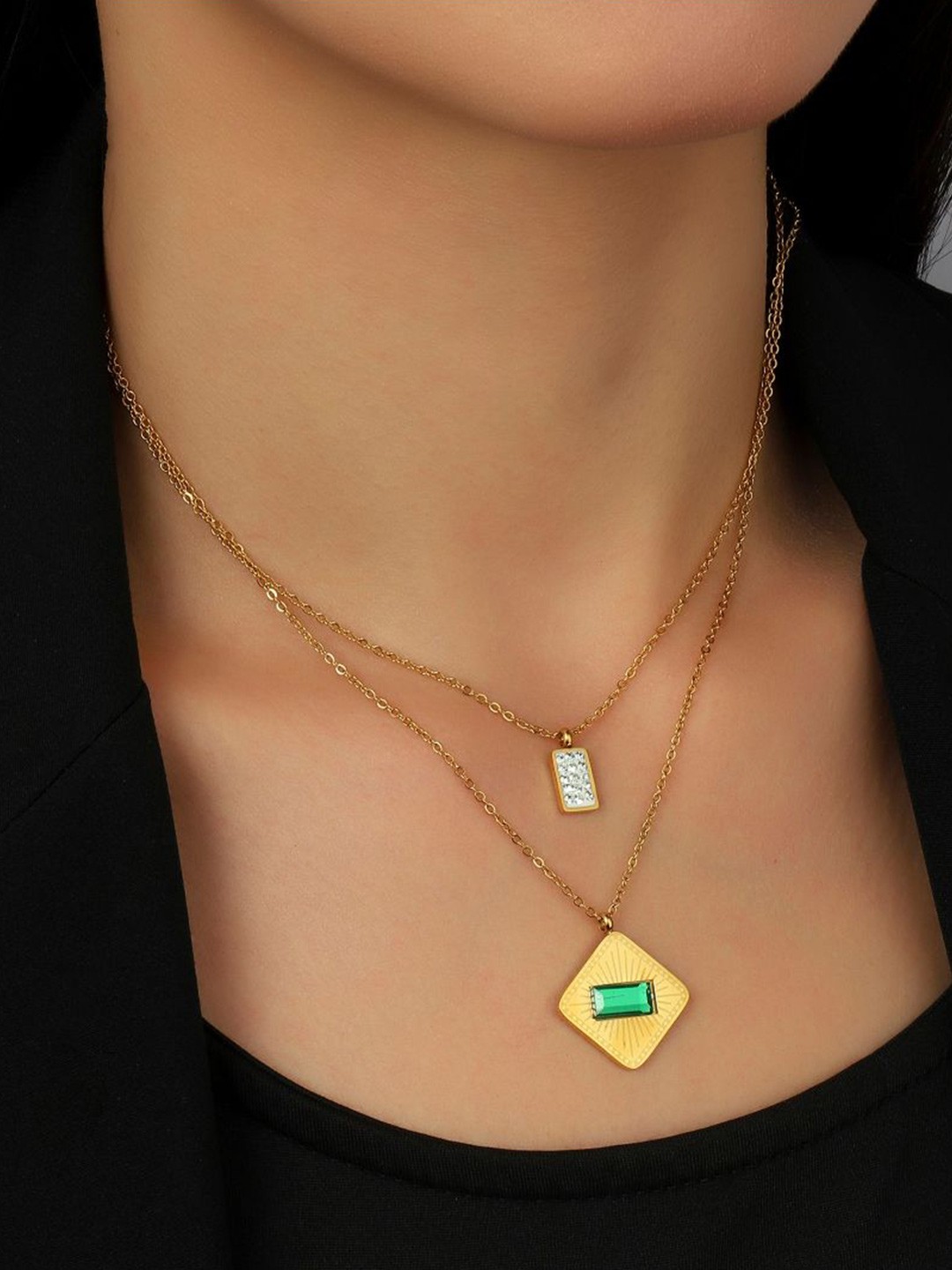 

SALTY Gold-Plated Artificial Stones Layered Necklace