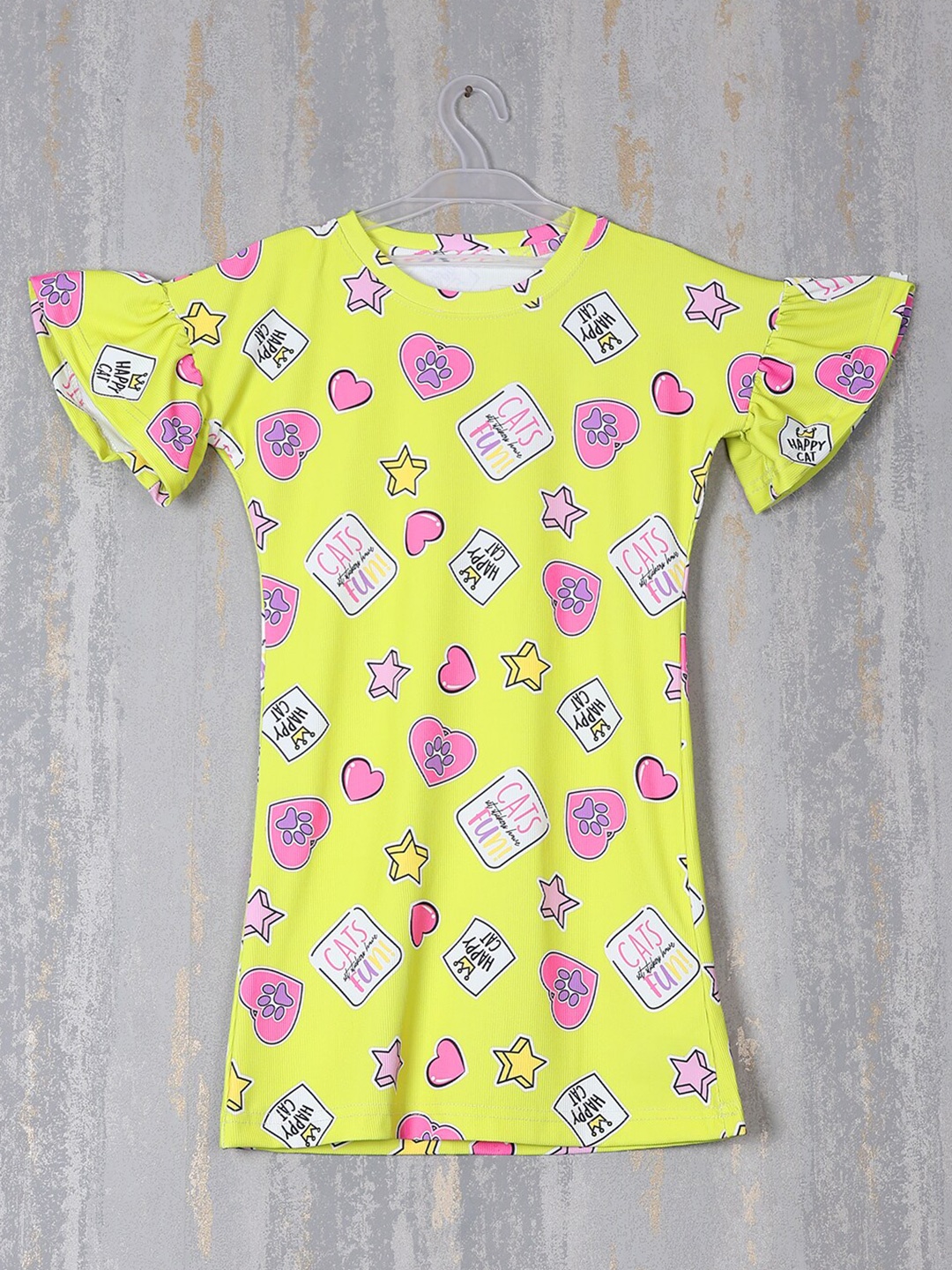 

CHUNMUN Women Print Bell Sleeve T-shirt Dress, Green