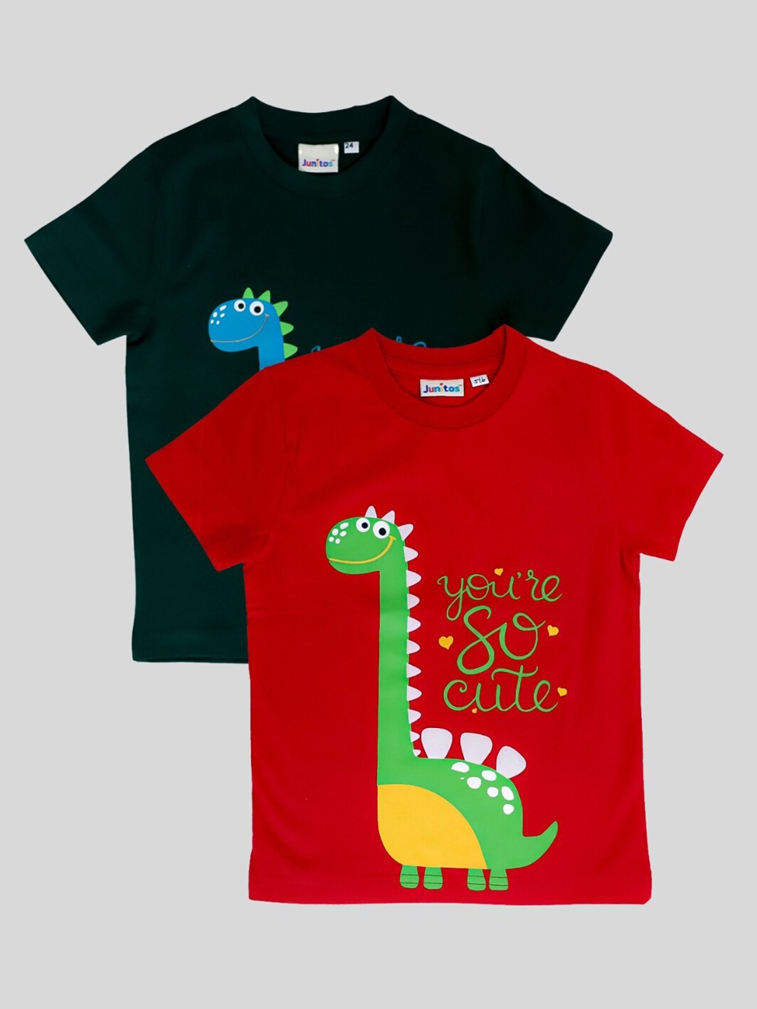 

JUNITOS Boys Pack Of 2 Graphic Printed Cotton T-shirts, Red