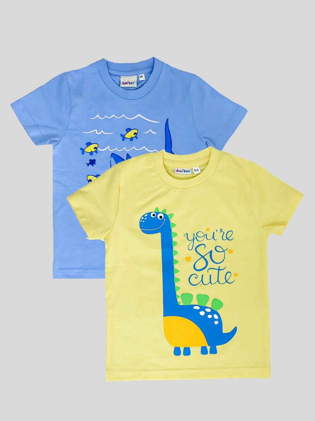 

JUNITOS Boys Pack Of 2 Graphic Printed Cotton T-shirts, Blue