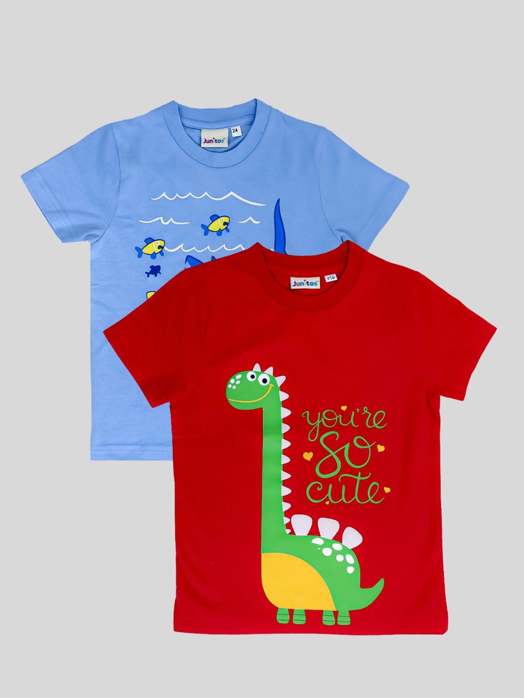 

JUNITOS Boys Pack Of 2 Graphic Printed Cotton T-shirts, Red